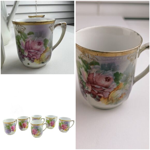 Antique Art Nouveau Demitasse Chocolate Pot/Espresso Set Three Crown Germany 7pc - Picture 3 of 15